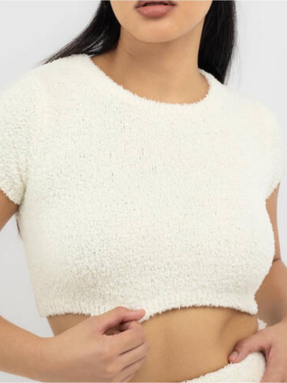 Meshki Cream Textured Crop Top